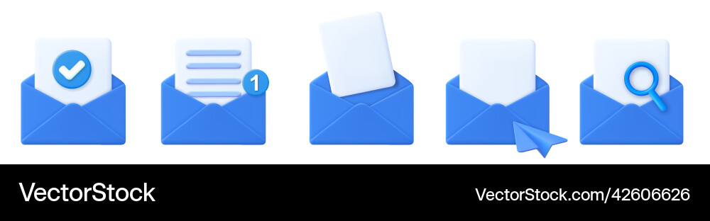 3D Mail Icon Set with Marker Vector Image