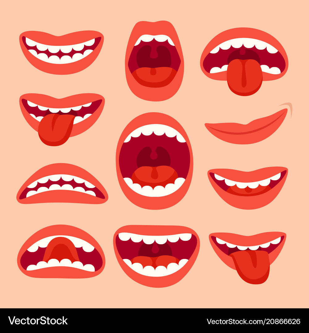 Cartoon mouth elements collection show tongue Cartoon mouth elements collection show tongue vector image
