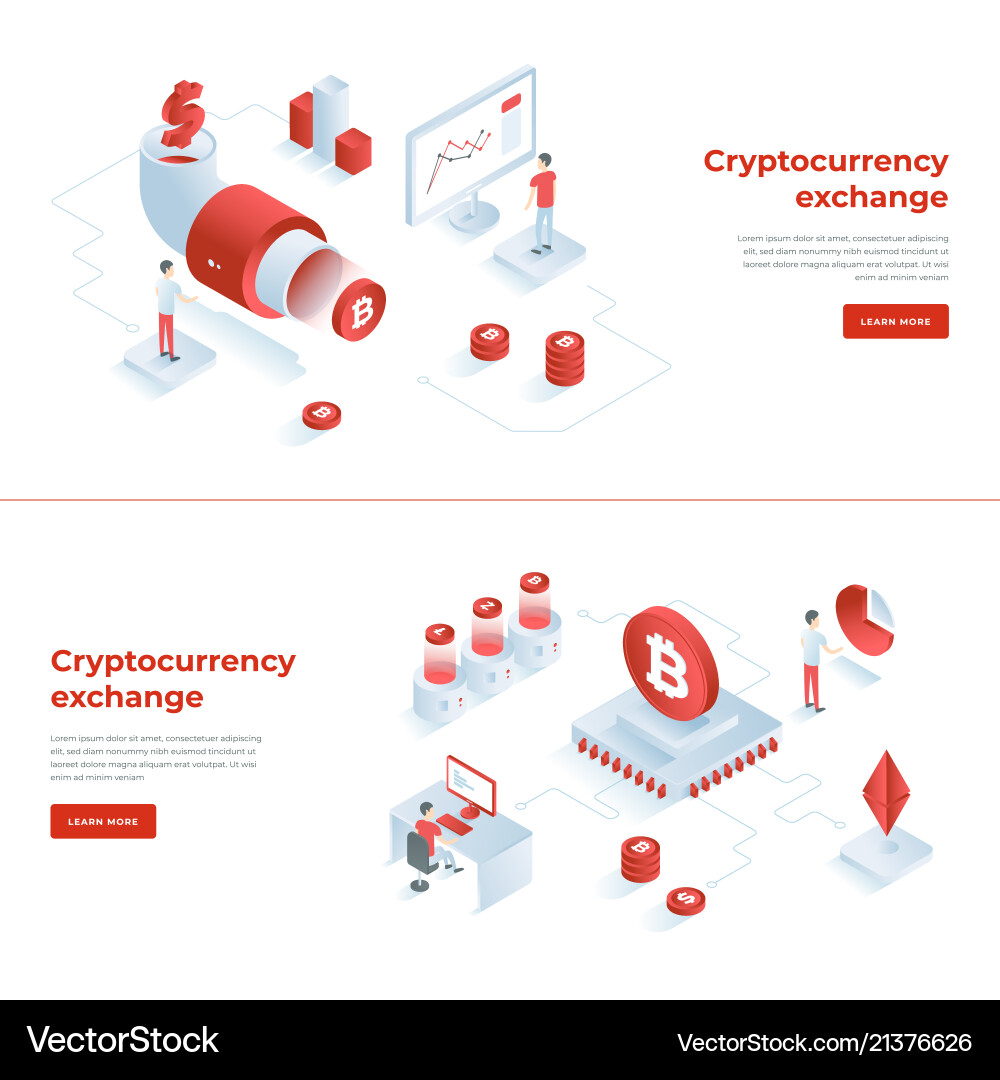 Cryptocurrency exchange and blockchain isometric Cryptocurrency exchange and blockchain isometric vector image