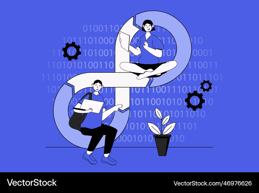 Devops web concept with character scene in flat Devops web concept with character scene in flat vector image