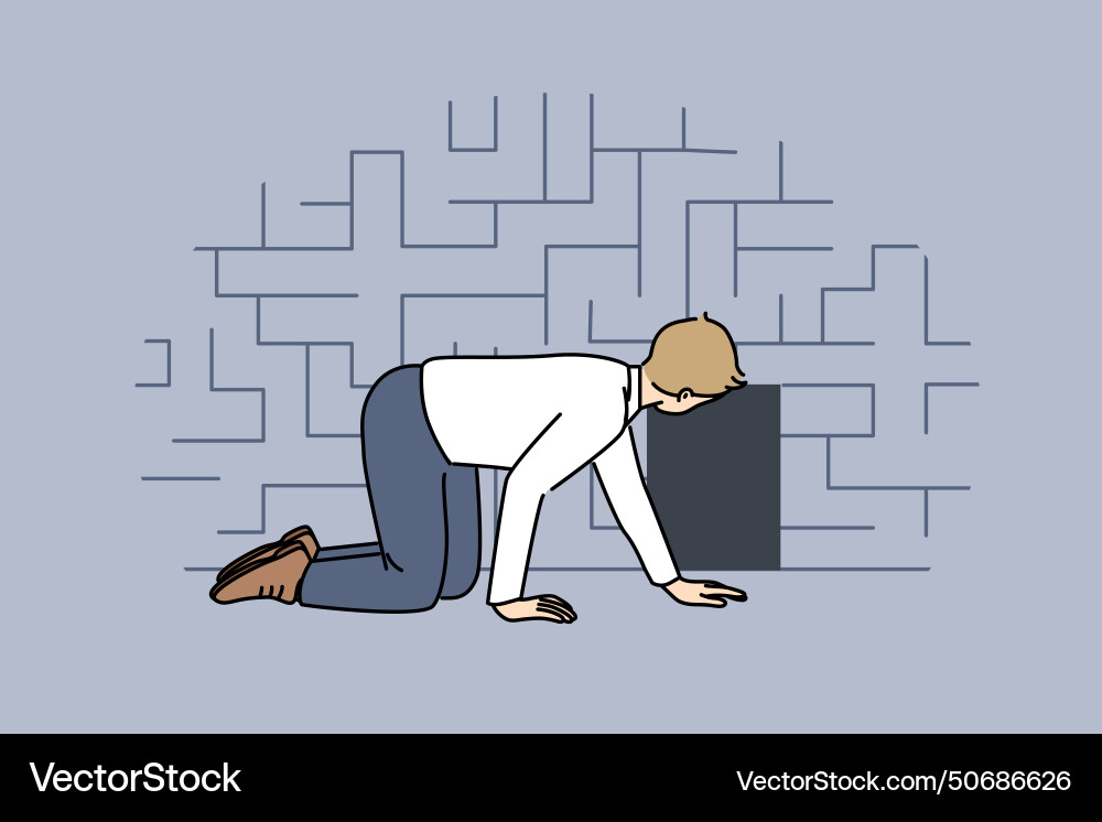 Man searching exit from labyrinth crawling near Man searching exit from labyrinth crawling near vector image