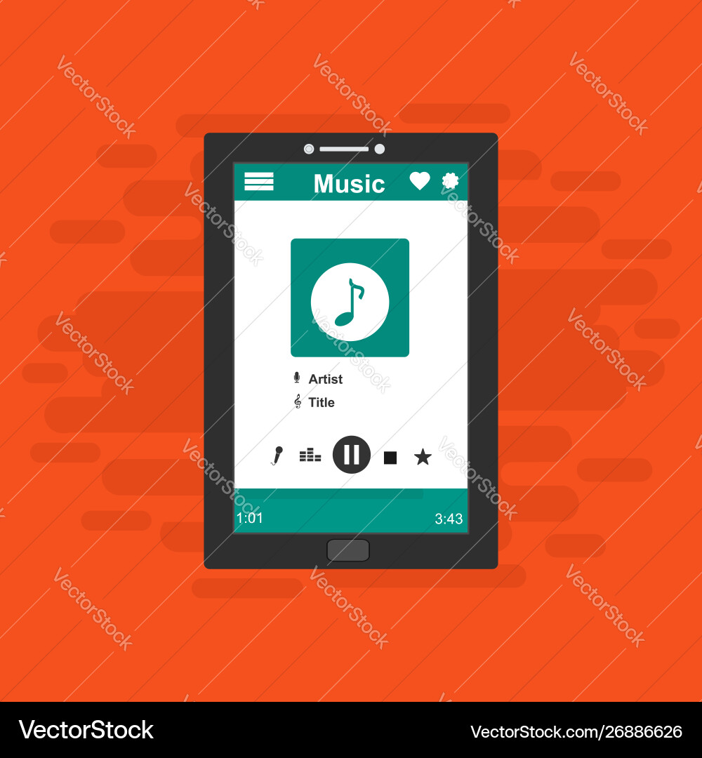 Media player application app template with flat Media player application app template with flat Vector Image