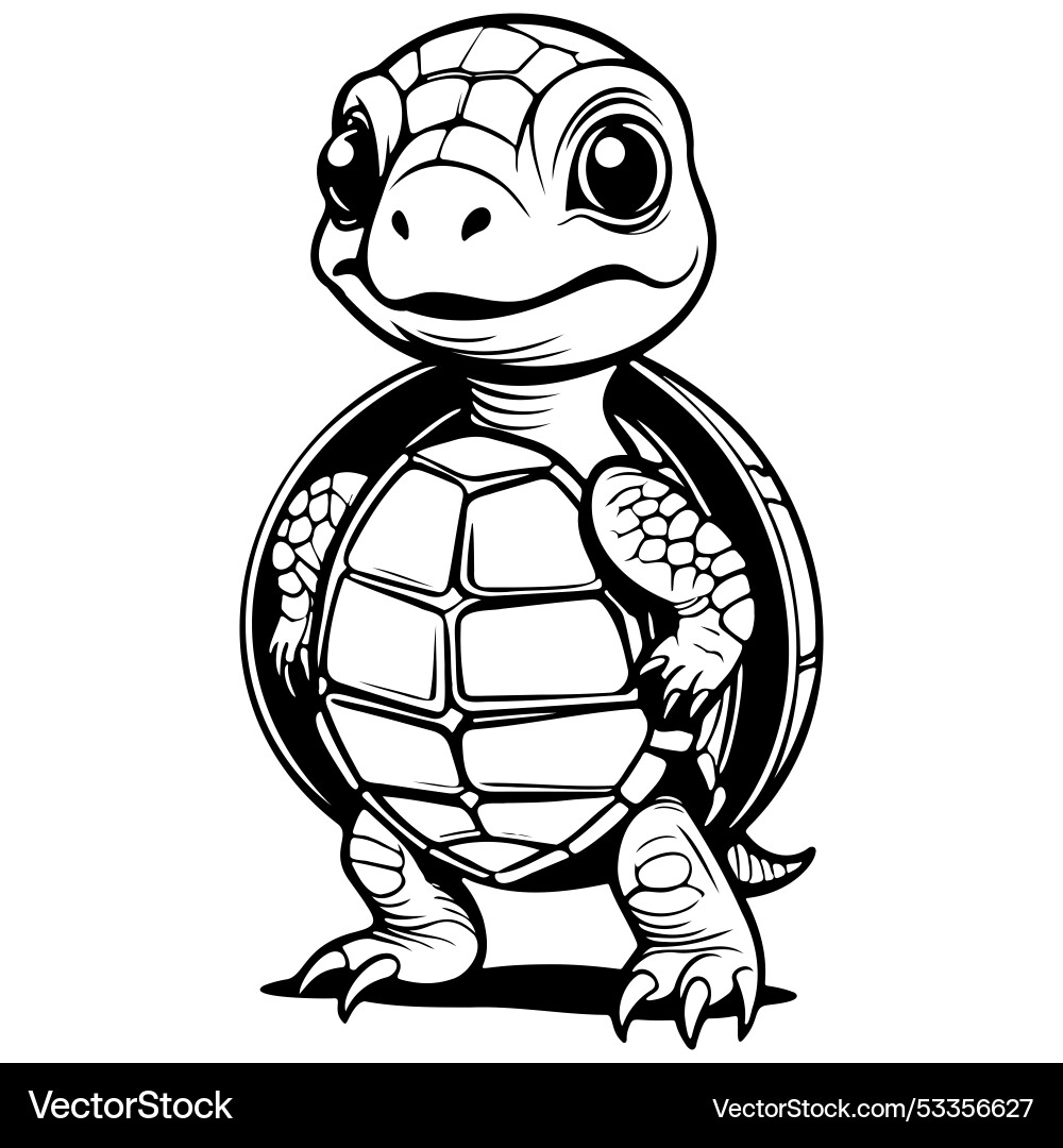 Cartoon turtle black hand drawn line transparent Vector Image