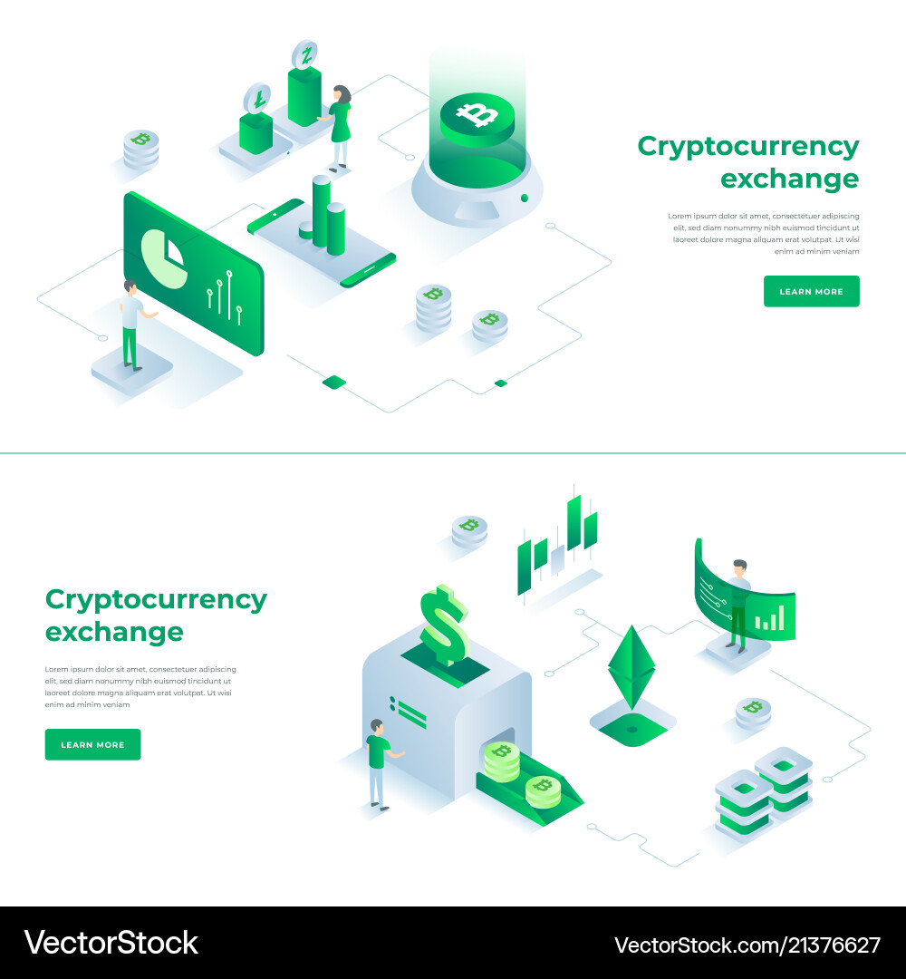 Cryptocurrency exchange and blockchain isometric Cryptocurrency exchange and blockchain isometric vector image