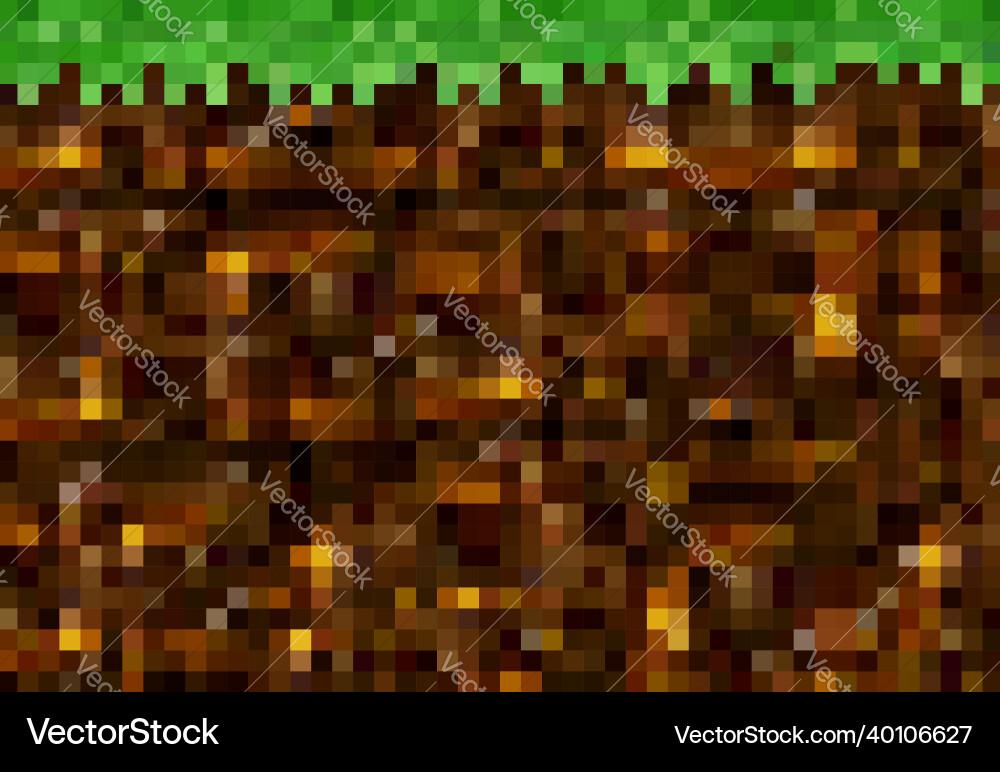 Cubic pixel game golden ore grass ground blocks vector image