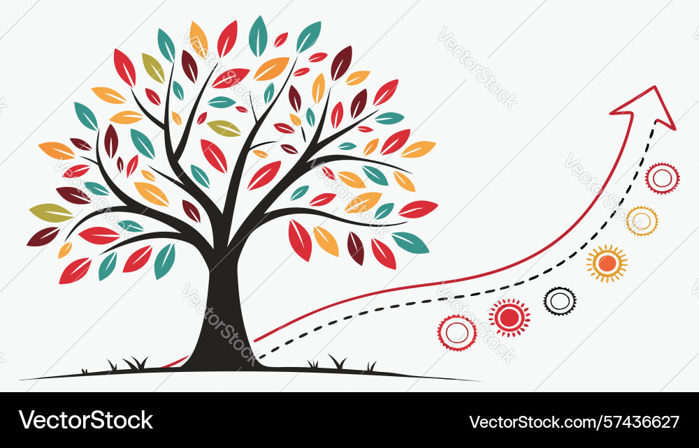 Growth tree with ascending arrow progress concept vector image