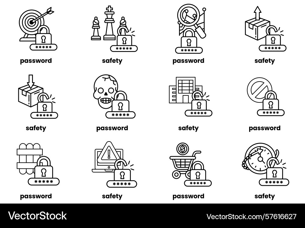 Set of password keys and stuff in line art vector image