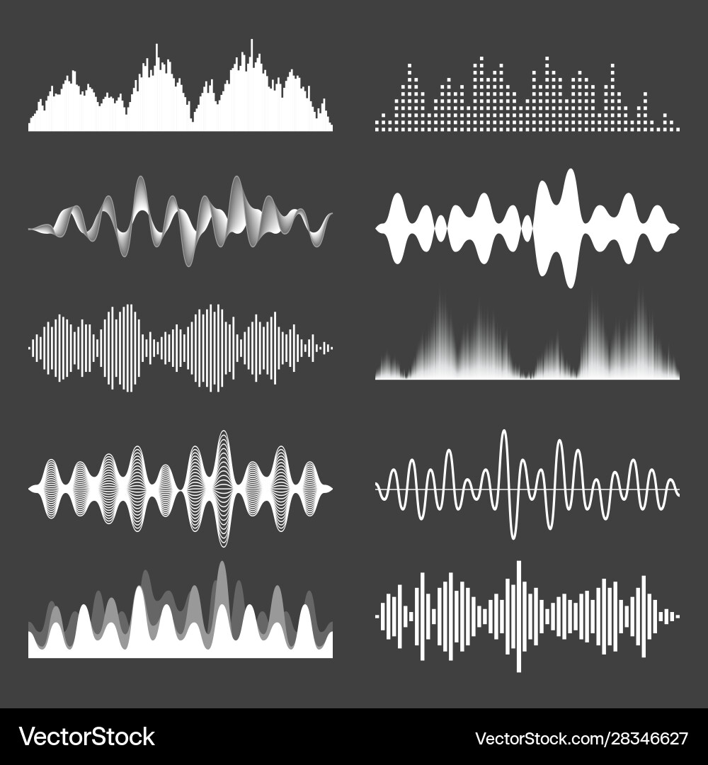 Sound waves collection analog and digital audio Vector Image