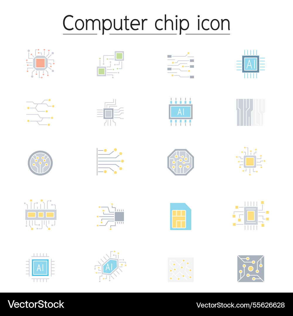 Computer chip icon set in flat color style Computer chip icon set in flat color style vector image