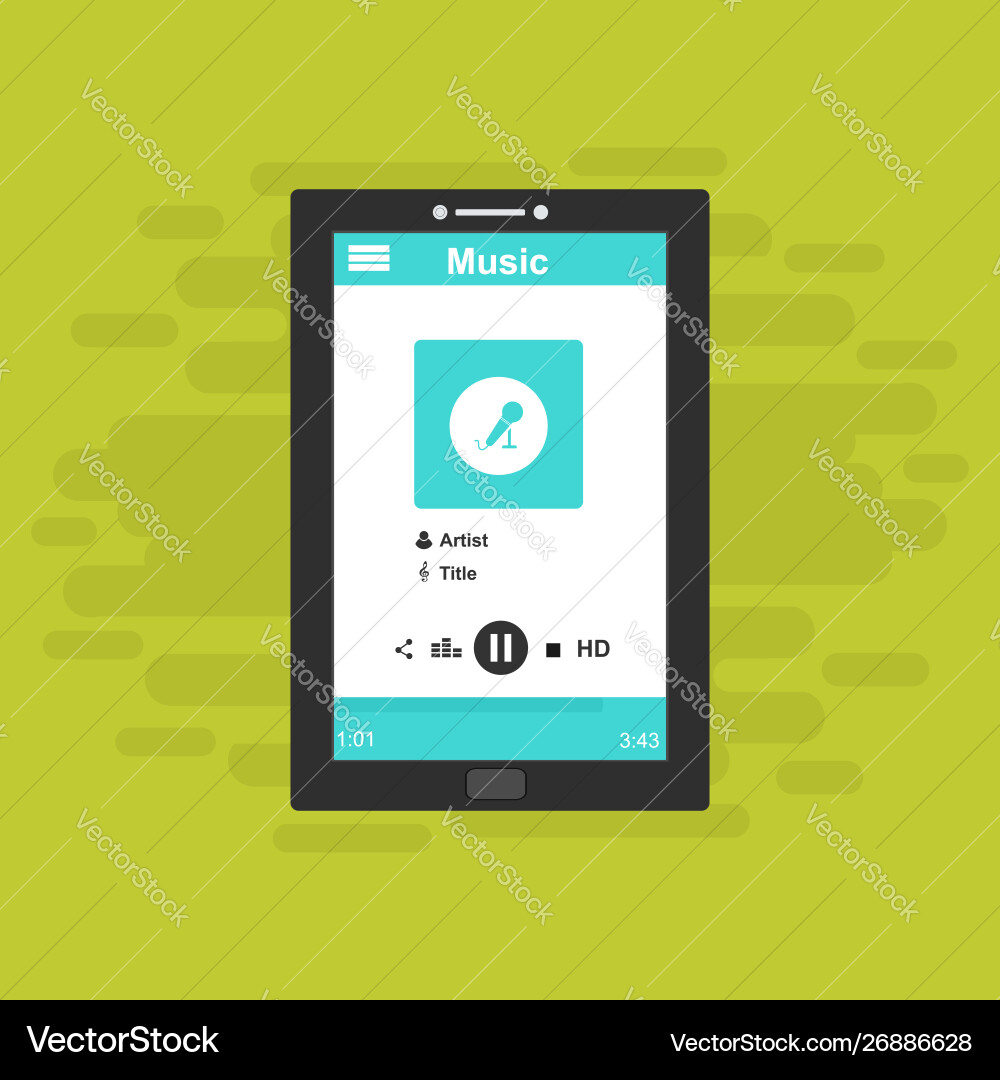 Media player application app template with flat Media player application app template with flat Vector Image