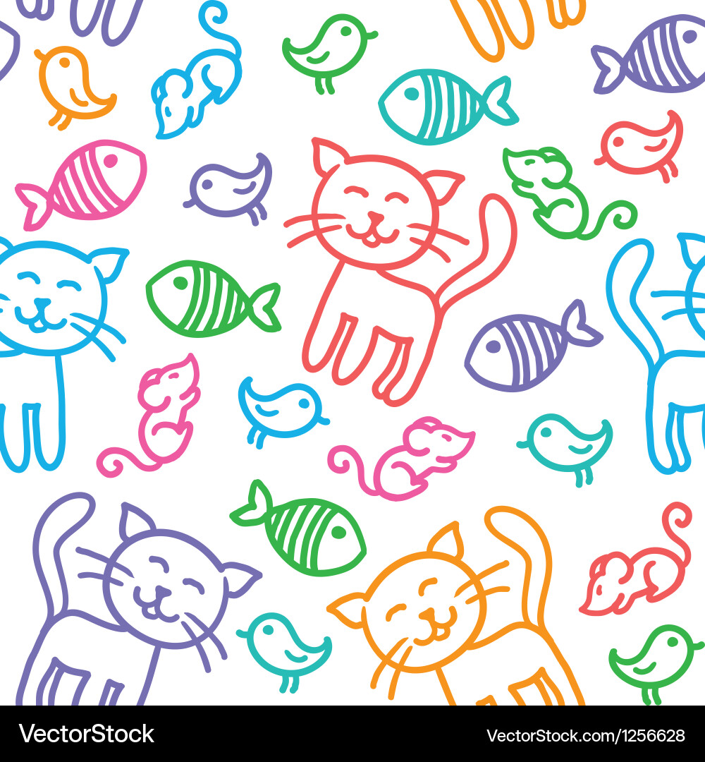 Whimsical Cat Pattern Vector Image
