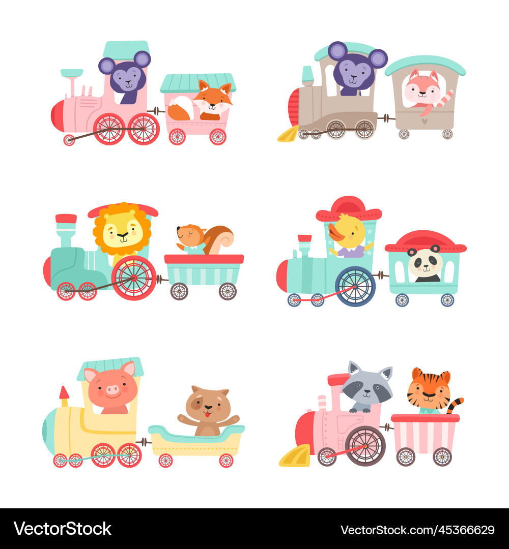 Adorable Animals Train Set Vector Image