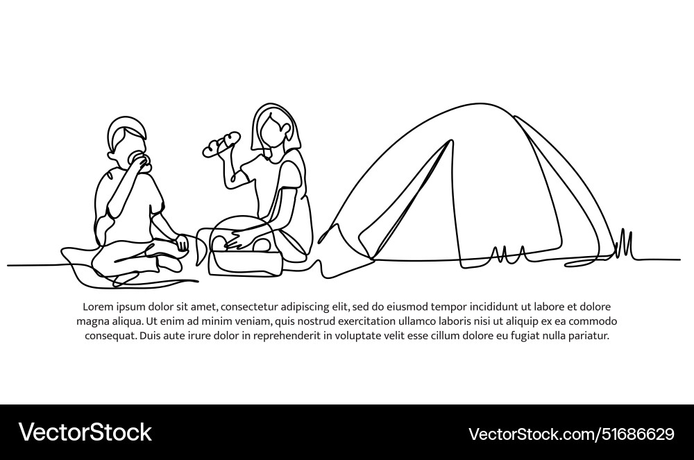 Continuous one line design of picnic with my Vector Image