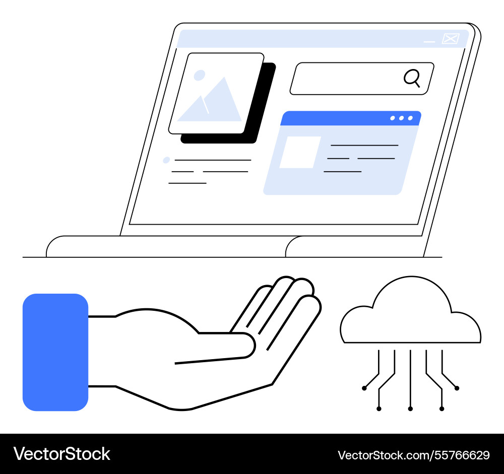 Digital cloud data access with open hand laptop vector image