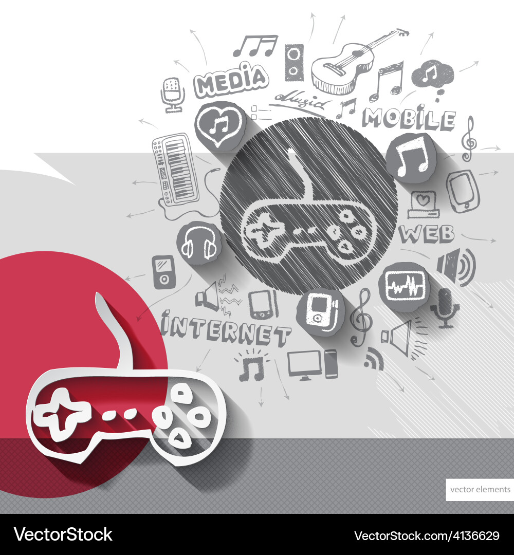 Hand drawn game controller icons vector image