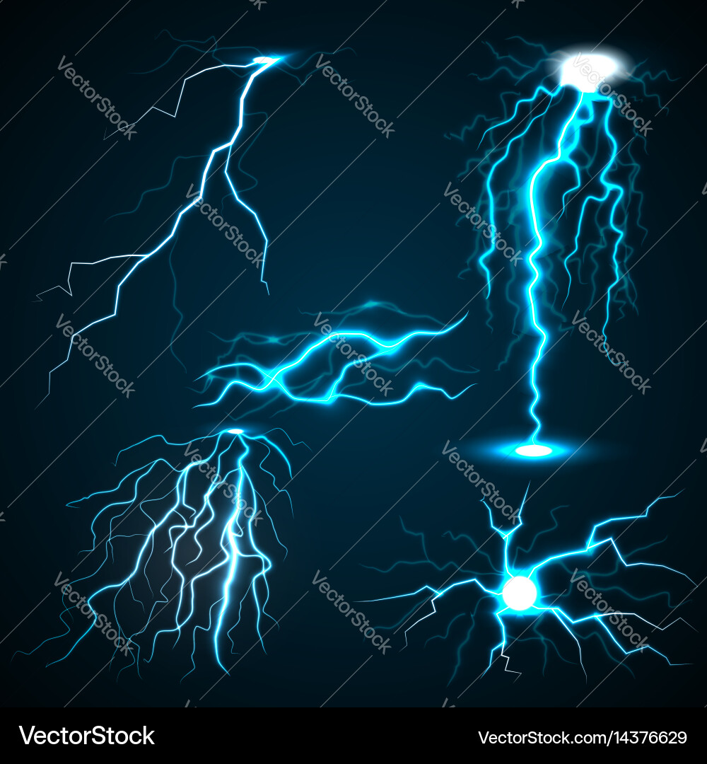 Lightning set realistic style Vector Image