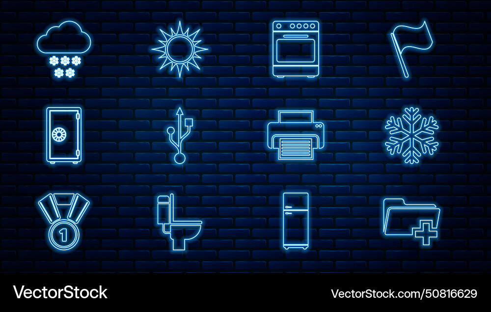 Set line add new folder snowflake oven usb safe Set line add new folder snowflake oven usb safe vector image