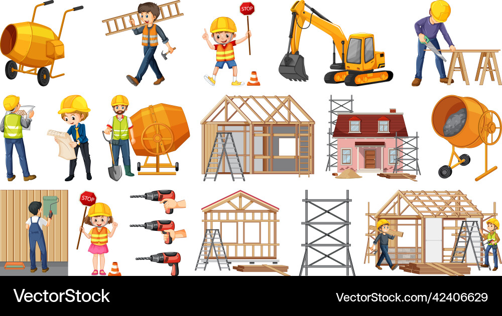 Set of construction site objects vector image