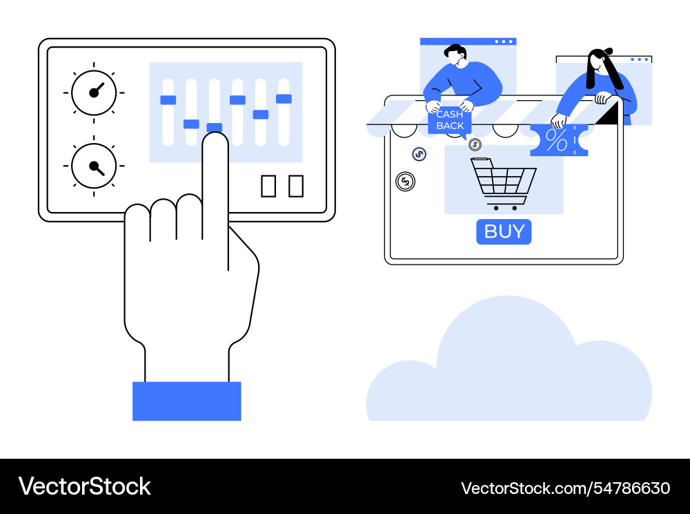 Adjusting settings on control panel with online Adjusting settings on control panel with online vector image