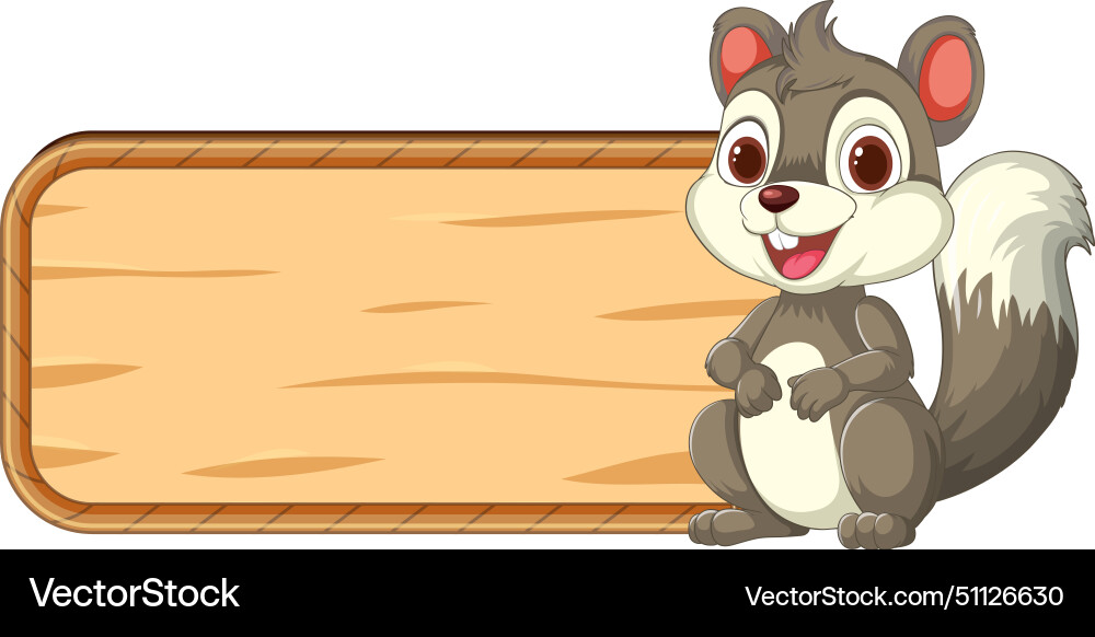 Cartoon squirrel beside an empty wooden sign Cartoon squirrel beside an empty wooden sign vector image