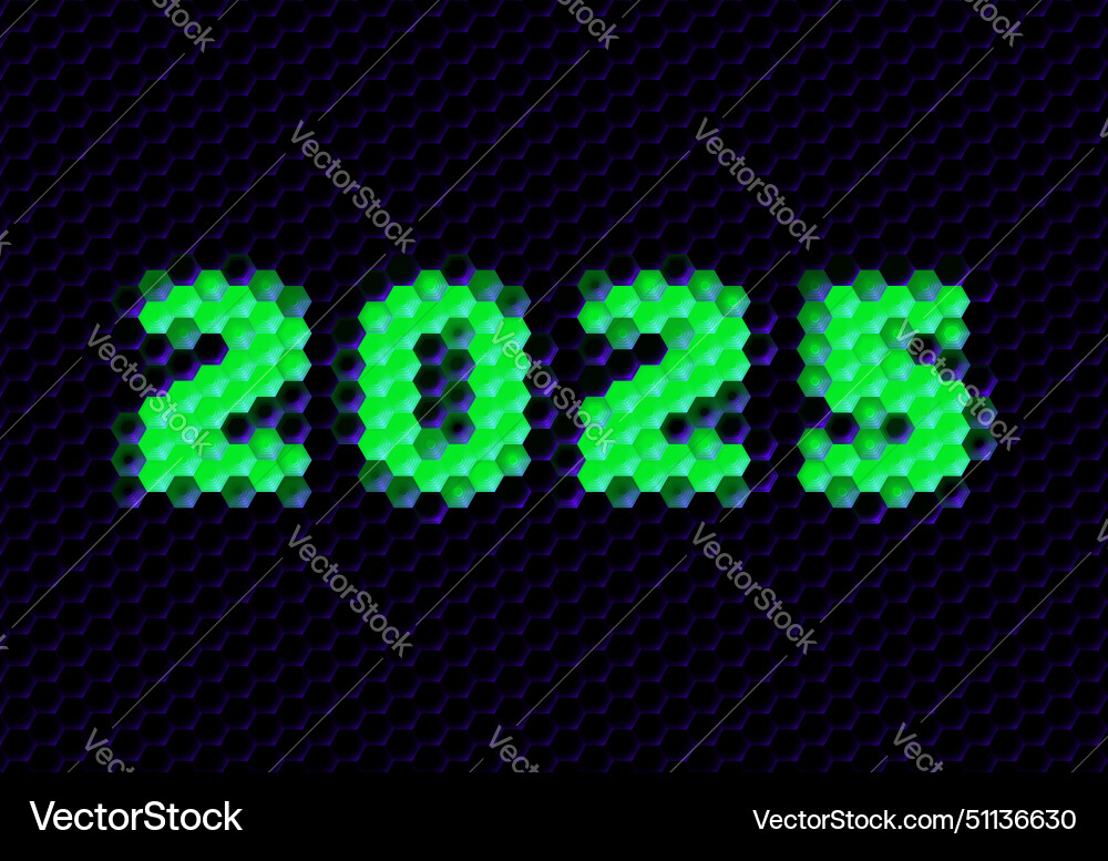 Sign of the 2025 year with hex pixel grid new Vector Image