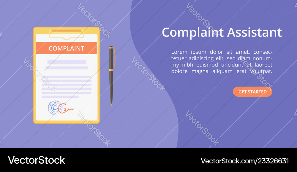 Complaint form assistant on clipboard web template Complaint form assistant on clipboard web template Vector Image