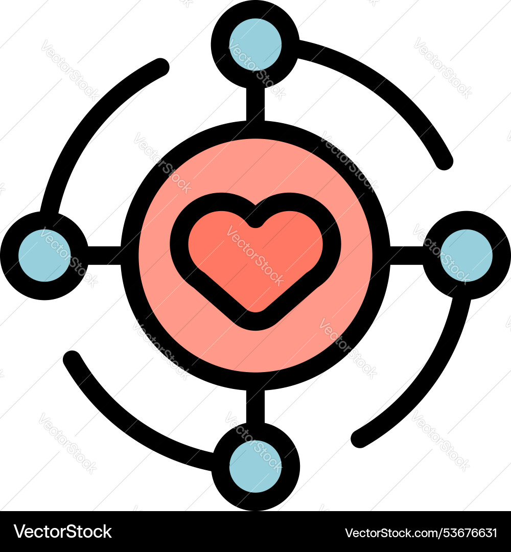 Heart icon connecting with four nodes in a network Heart icon connecting with four nodes in a network vector image