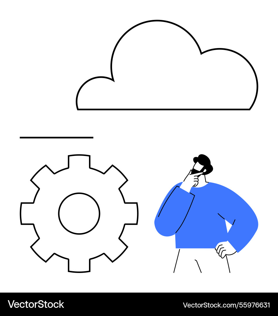 Person thinking about cloud computing and system Person thinking about cloud computing and system vector image
