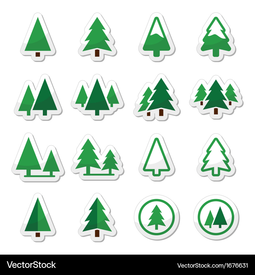 Pine Tree Icon Set - Forest Style vector image