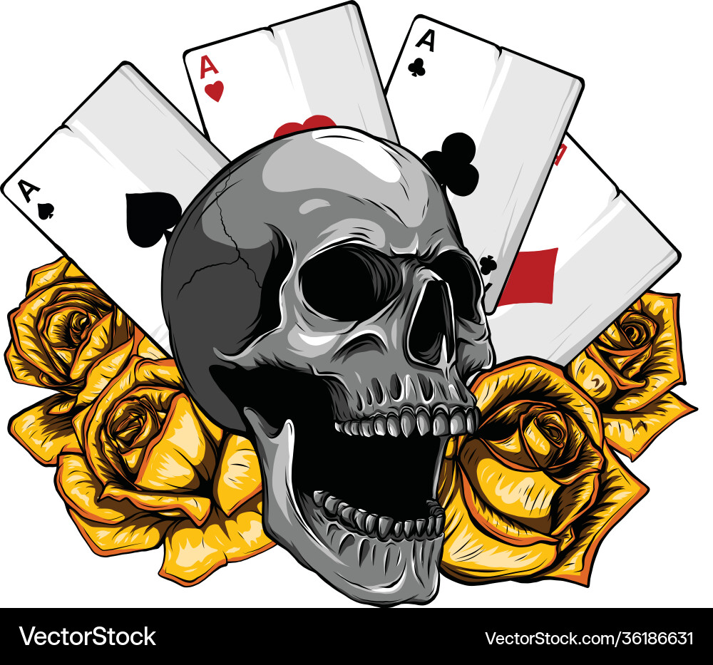 Poker Roses Skull Grunge Vintage Vector Image