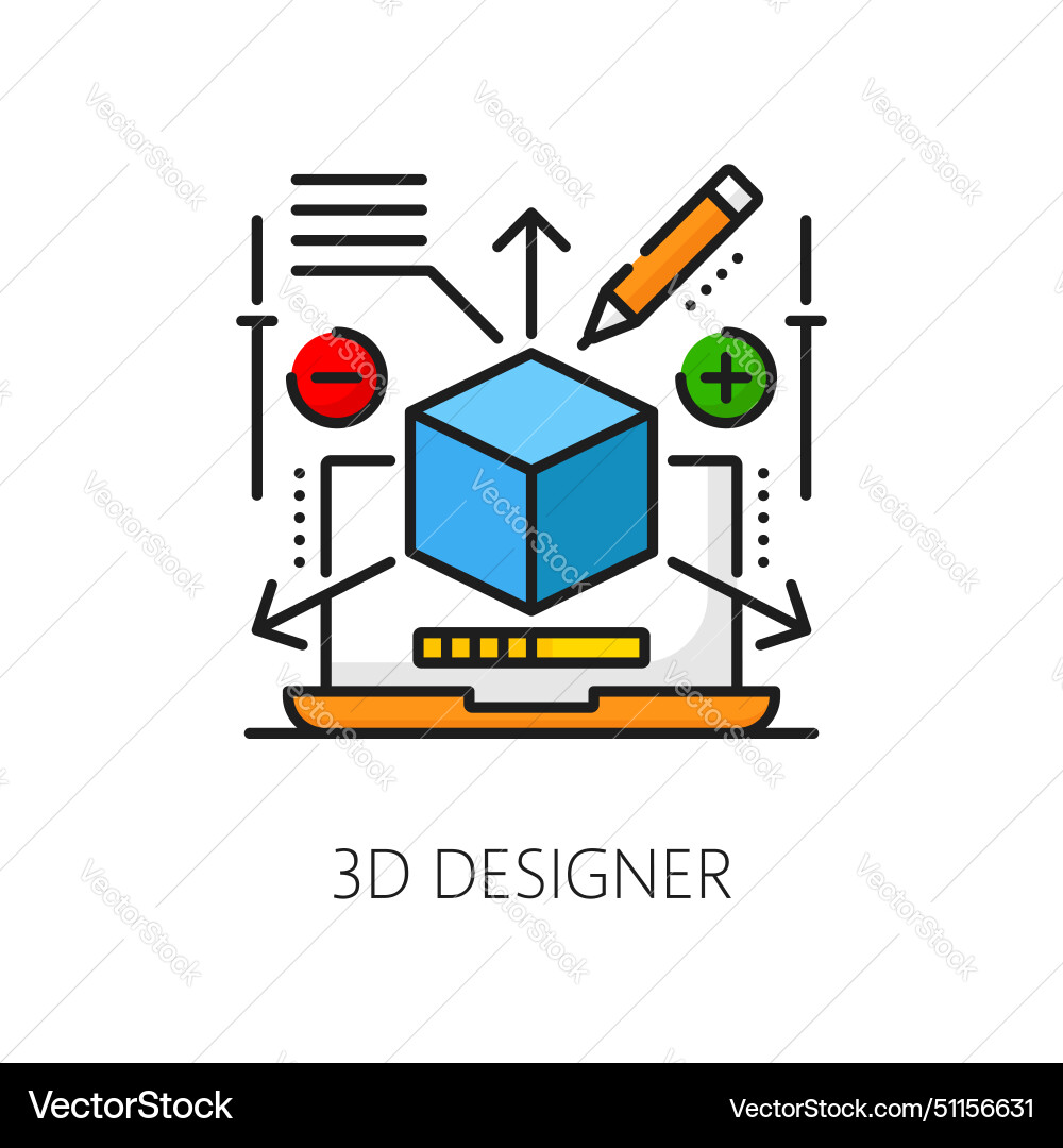 Web development 3d designer job linear icon Web development 3d designer job linear icon vector image
