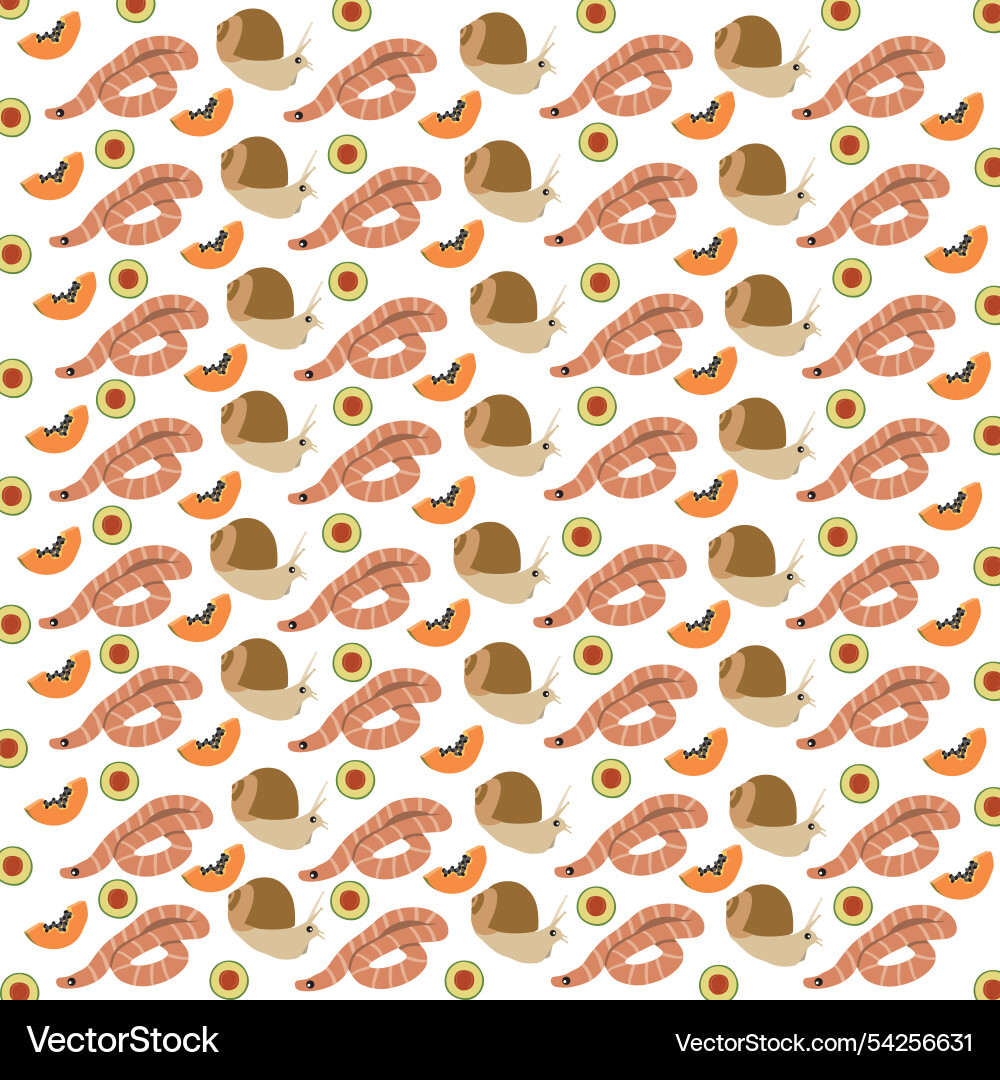Worms snails with fruit as a pattern background Vector Image
