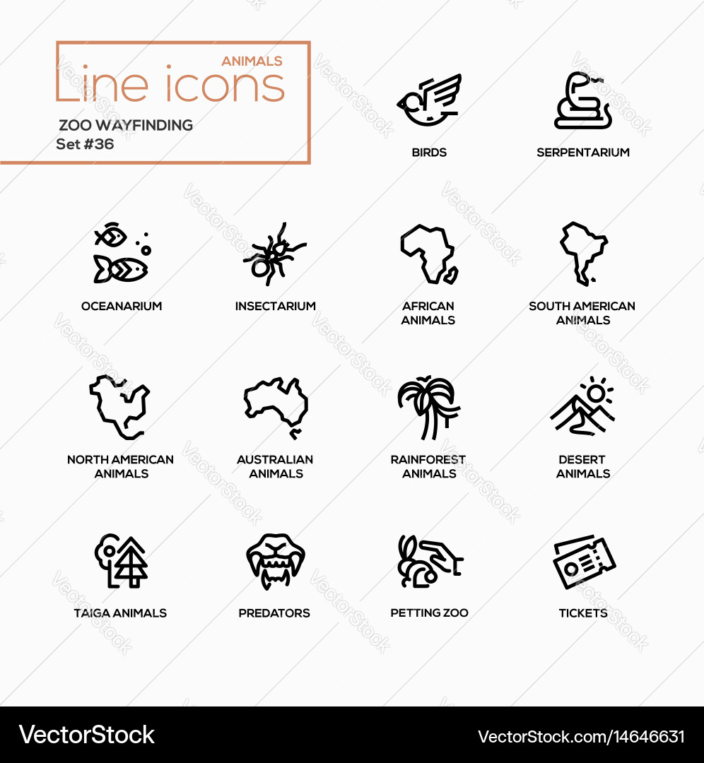 Zoo wayfinding - modern single line icons vector image