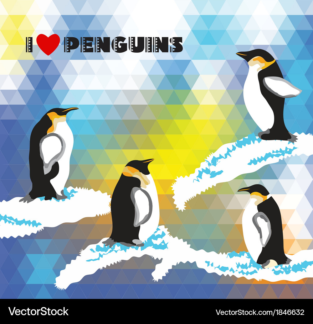 Background with penguins and a triangular design Vector Image