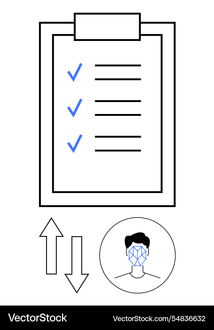 Facial recognition linked with checklist Facial recognition linked with checklist vector image