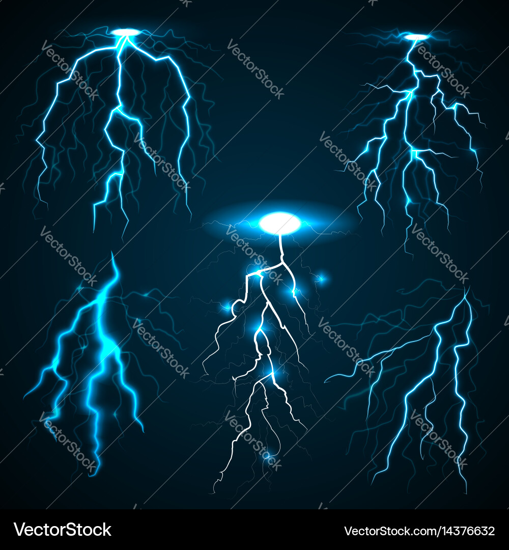 Lightning set realistic style vector image