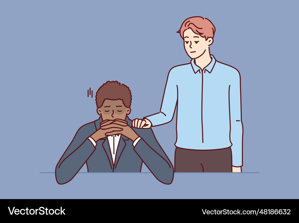 Man provides friendly support to african american Vector Image