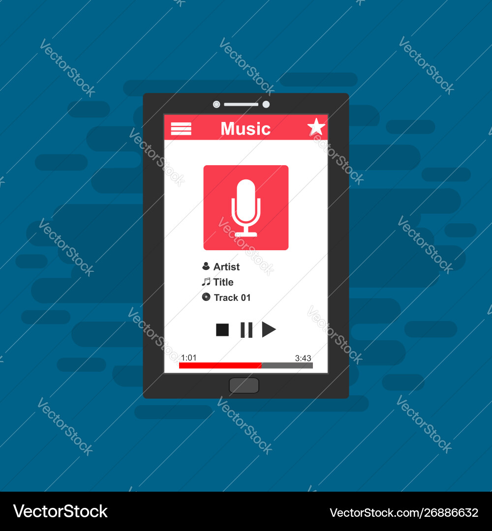 Media player application app template with flat Media player application app template with flat vector image