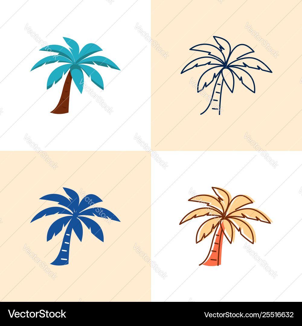 Palm Tree Icon Set - Tropical & Flat Vector Image