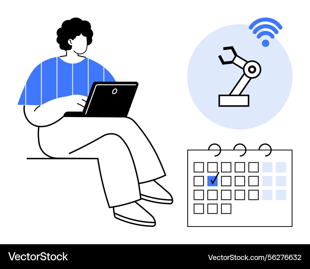 Remote work and automation planning with digital Remote work and automation planning with digital vector image