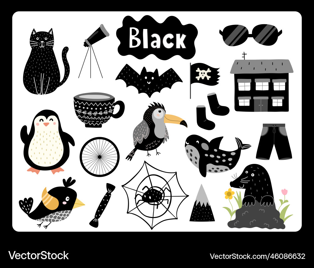 Set of black color objects primary colors vector image