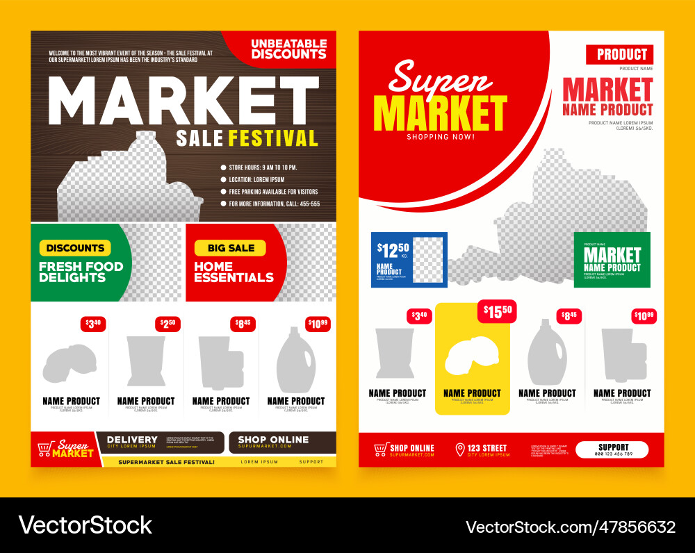 Supermarket flyer template shop poster design vector image