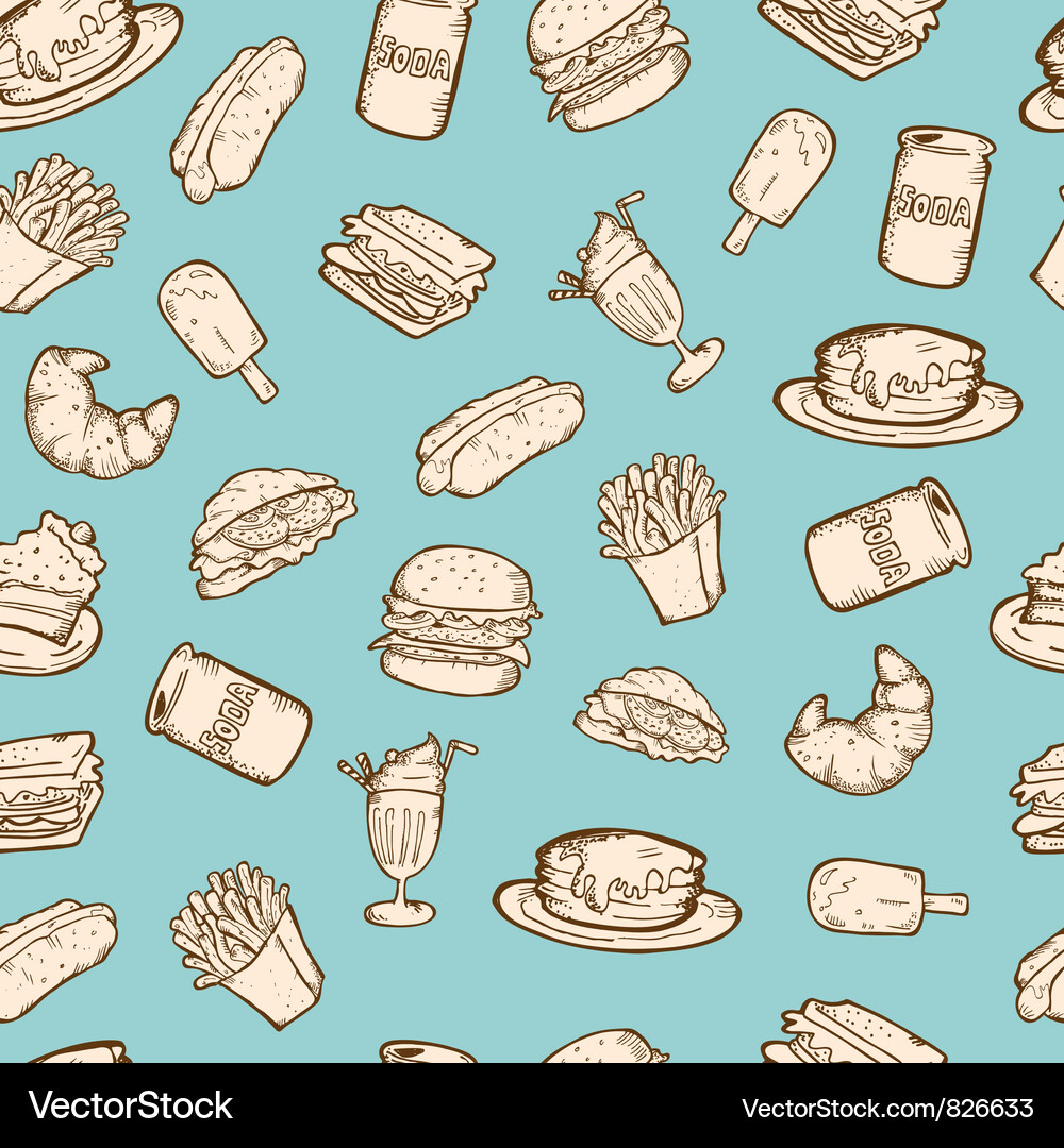 Retro Food Pattern - Seamless Repeat Vector Image