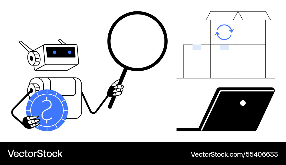 Robot analyzing data with magnifying glass dollar Robot analyzing data with magnifying glass dollar vector image