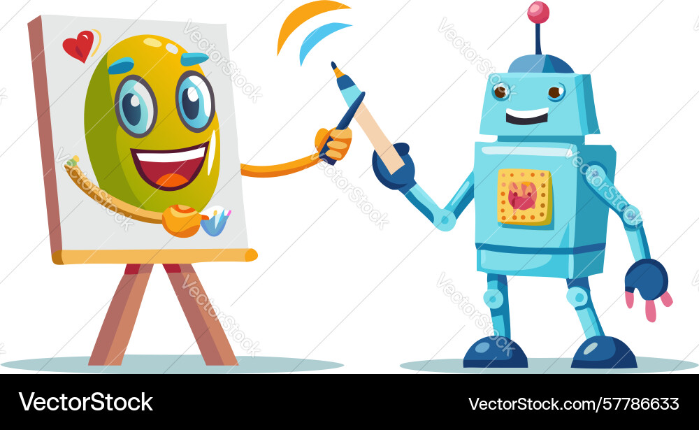 Robot drawing a happy face design generative ai Vector Image