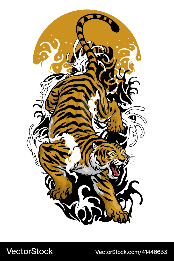 Japanese Tattoo Style Tiger Traditional & T Shirt Design Japanese Tattoo Style Tiger Traditional & T Shirt Design