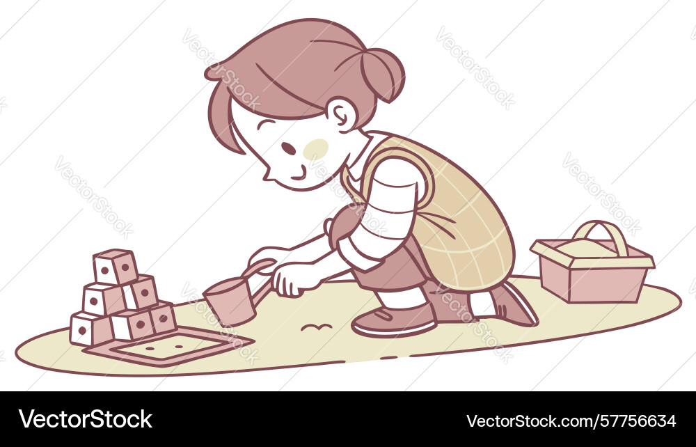 Child playing with building blocks design vector image