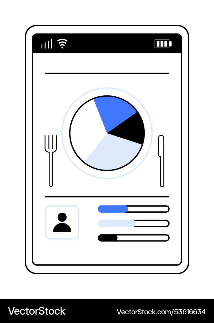 Digital nutrition tracker interface with pie chart Vector Image