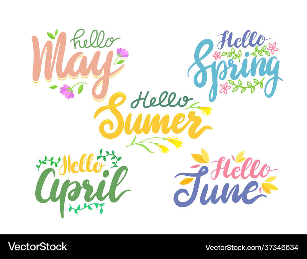 Hello summer and spring banners with lettering Hello summer and spring banners with lettering vector image