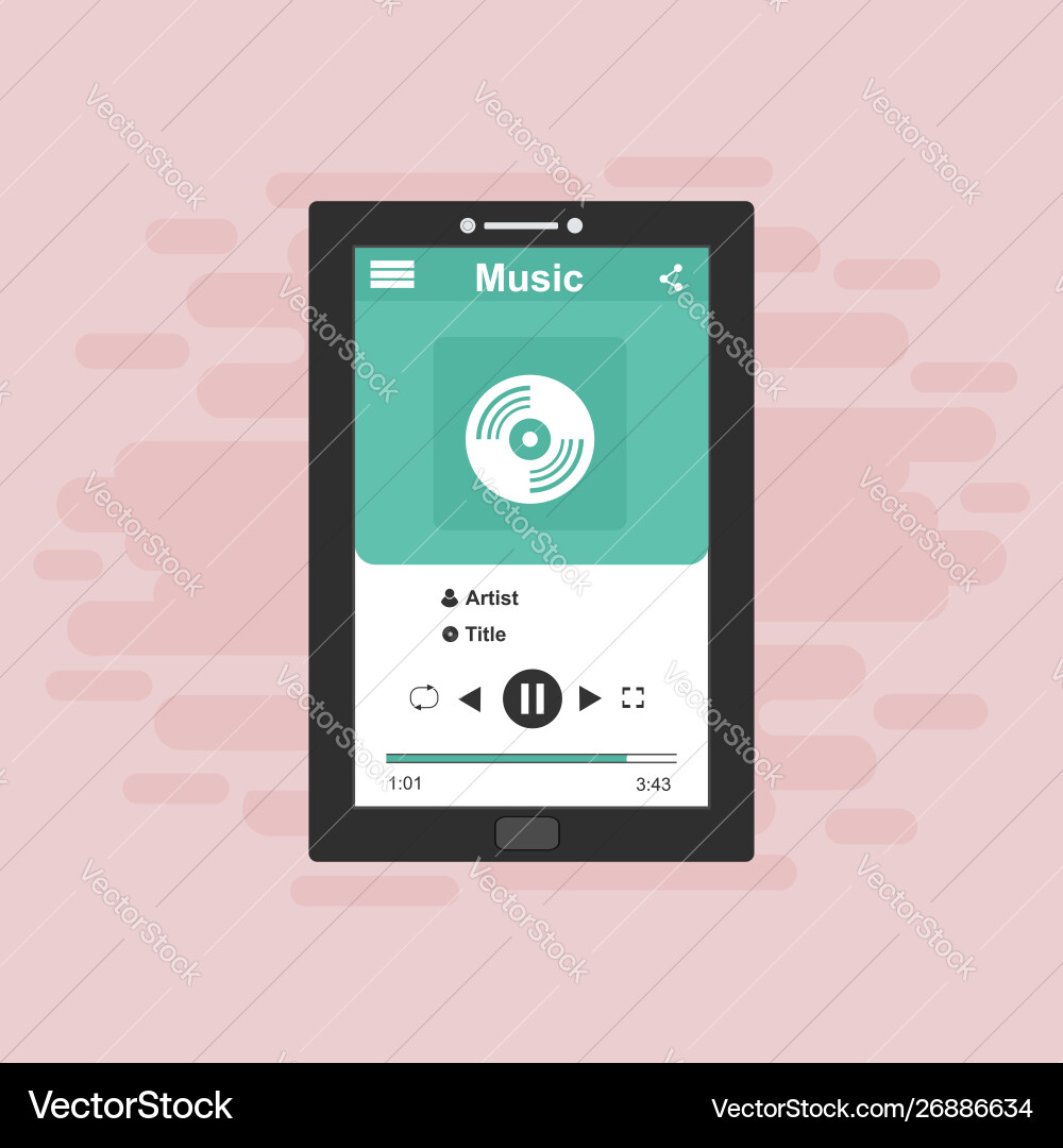 Media player application app template with flat Vector Image